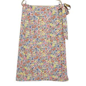 New LOFT Womens 10 Skirt Floral Wrap Midi Multicolor Linen Blend Boho Cottage